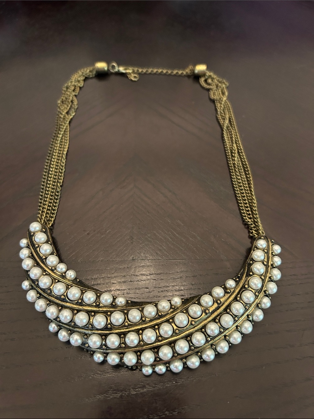 Vintage Gold and White Pearl Multi-Row Necklace - Vintage